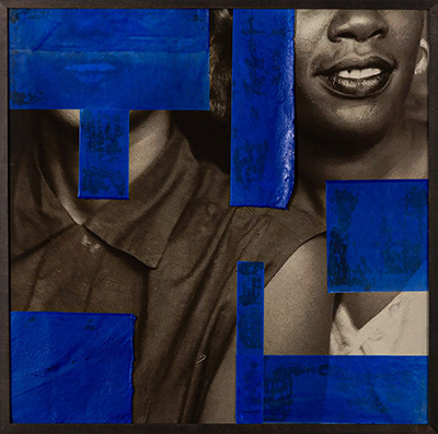UNTITLED (BLUE), 2019 by Alanna Fields Archival inkjet print on canvas, Japanese kozo, encaustic, frame